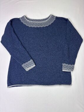 Royal Robbins Vintage Blue Cotton Wool Geometric Knit Sweater Size L